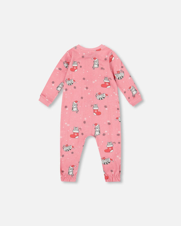 One-Piece Organic Cotton Pajama Pink Cat Print - H20PA40US_040