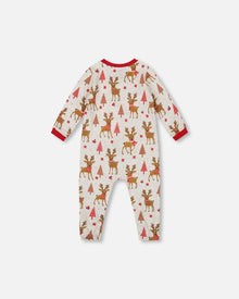 One-Piece Organic Cotton Pajama Beige Girly Reindeer Print - H20PA40US_041