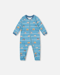 One-Piece Organic Cotton Pajama Blue Dog Print - H20PA40US_062