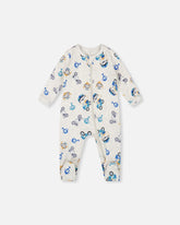 One-Piece Organic Cotton Pajama Beige Monkey Print