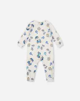 One-Piece Organic Cotton Pajama Beige Monkey Print - H20PA40US_063