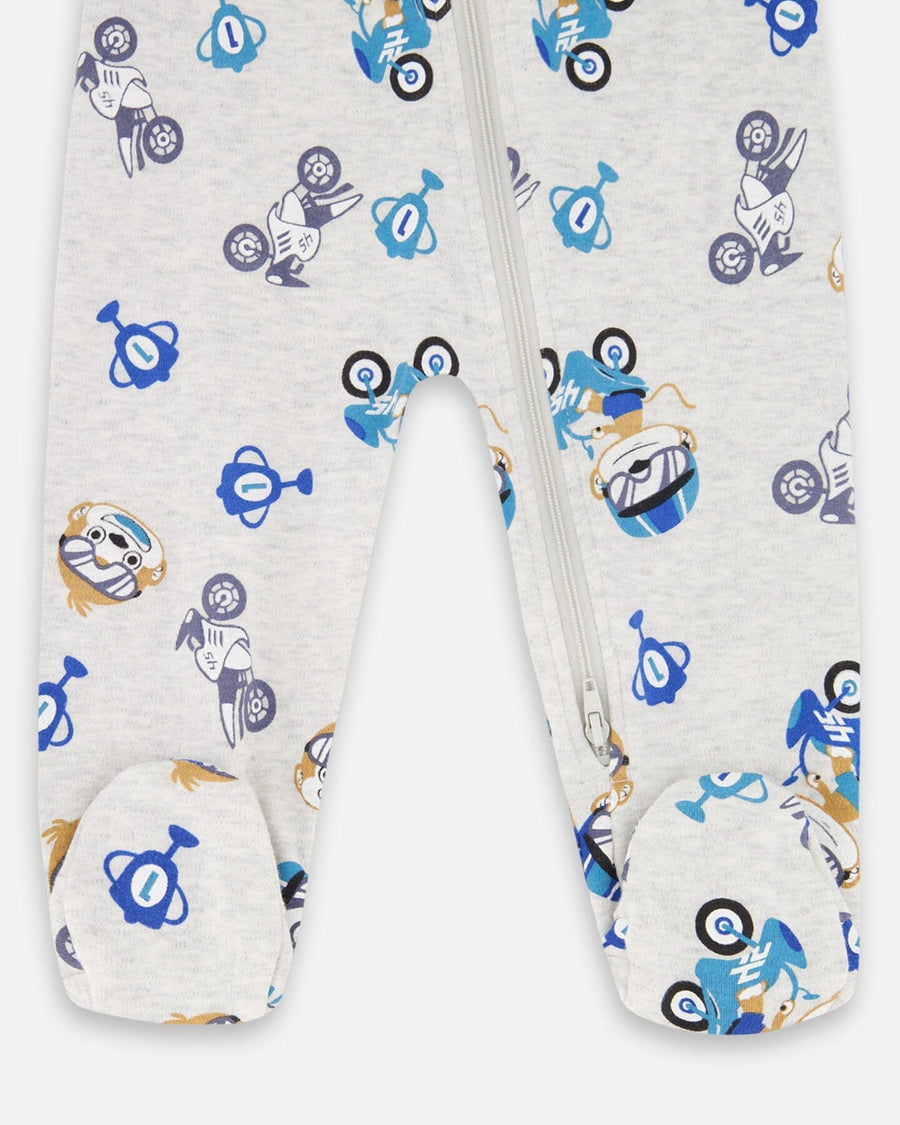 One-Piece Organic Cotton Pajama Beige Monkey Print - H20PA40US_063
