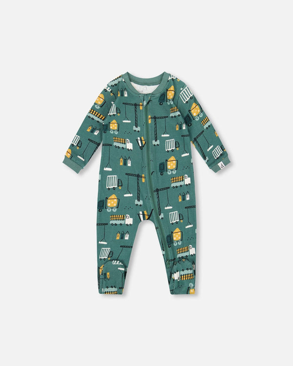 One-Piece Organic Cotton Pajama Teal Construction Print - H20PA40US_065