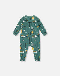 One-Piece Organic Cotton Pajama Teal Construction Print - H20PA40US_065