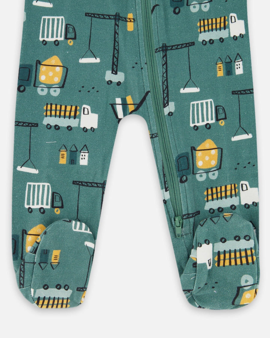 One-Piece Organic Cotton Pajama Teal Construction Print - H20PA40US_065