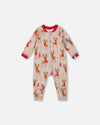 One-Piece Organic Cotton Pajama Beige Reindeer Print - H20PA40US_068