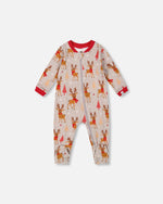 One-Piece Organic Cotton Pajama Beige Reindeer Print - H20PA40US_068