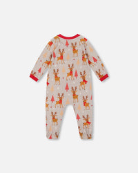 One-Piece Organic Cotton Pajama Beige Reindeer Print - H20PA40US_068