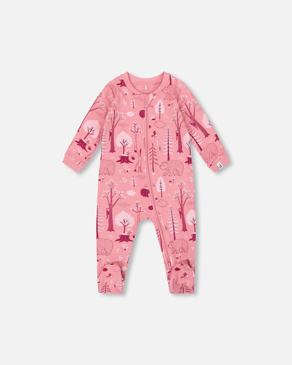 One-Piece Organic Cotton Pajama Pink Forest - H20PA40US_069
