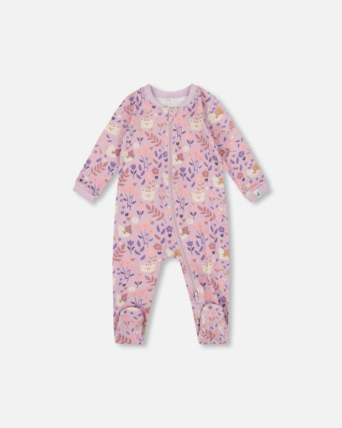 One-Piece Organic Cotton Pajama Lilac Cat Print - H20PA40_008