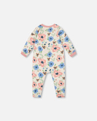 One-Piece Organic Cotton Pajama Off-White Flower Print - H20PA40_009
