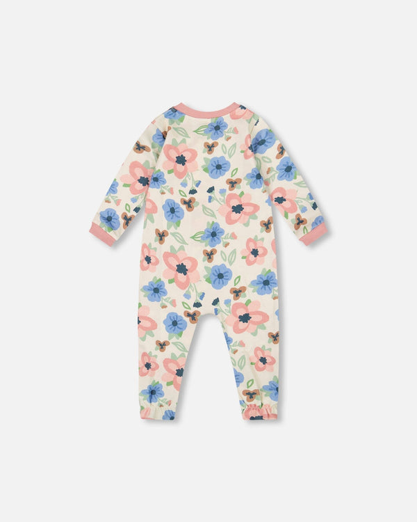 One-Piece Organic Cotton Pajama Off-White Flower Print - H20PA40_009