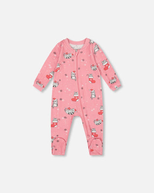 One-Piece Organic Cotton Pajama Pink Cat Print - H20PA40_040