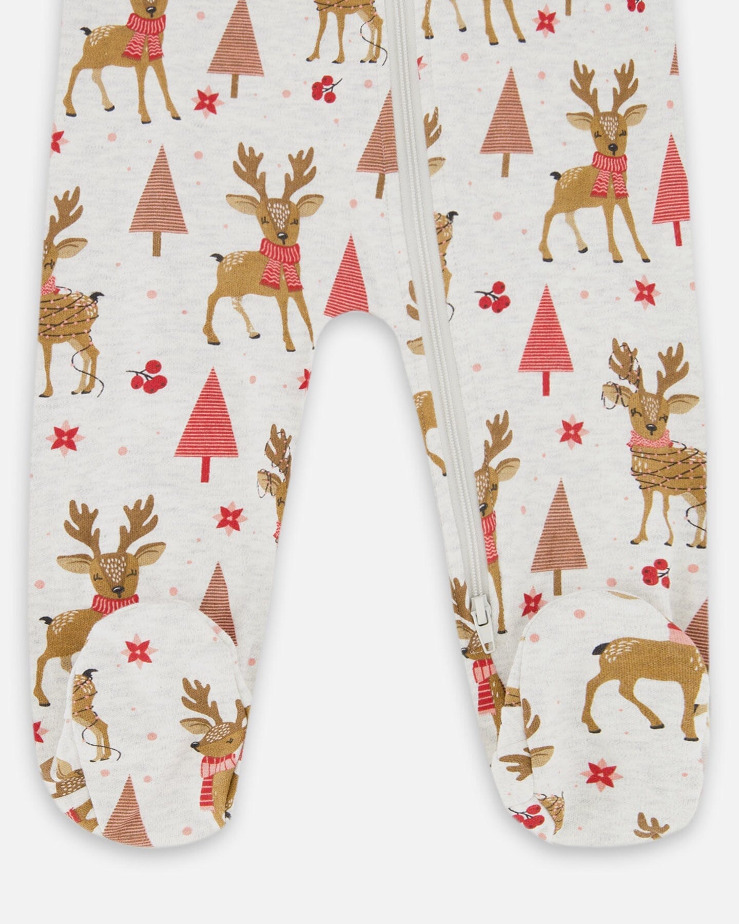 One-Piece Organic Cotton Pajama Beige Girly Reindeer Print - H20PA40_041