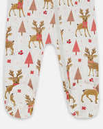 One-Piece Organic Cotton Pajama Beige Girly Reindeer Print - H20PA40_041