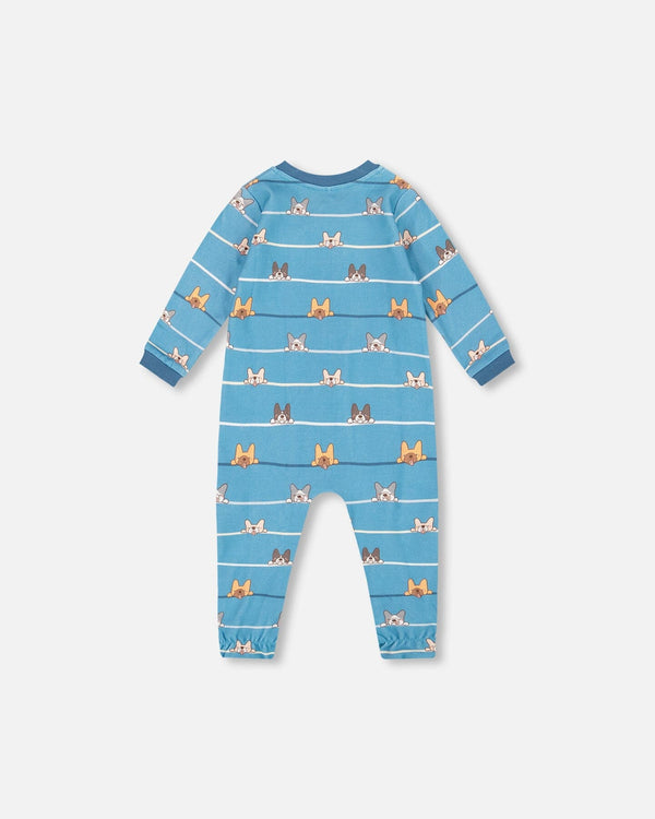 One-Piece Organic Cotton Pajama Blue Dog Print - H20PA40_062