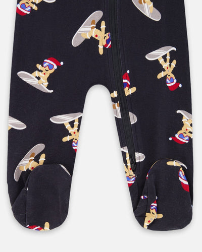 One-Piece Organic Cotton Pajama Black Cookie Print - H20PA40_067