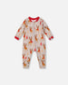 One-Piece Organic Cotton Pajama Beige Reindeer Print - H20PA40_068