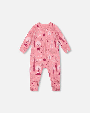One-Piece Organic Cotton Pajama Pink Forest - H20PA40_069