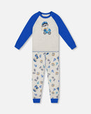 Two-Piece Organic Cotton Pajama Set Beige Monkey Print - H20PB10US_063