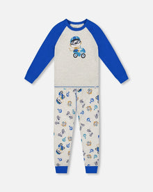 Two-Piece Organic Cotton Pajama Set Beige Monkey Print - H20PB10US_063