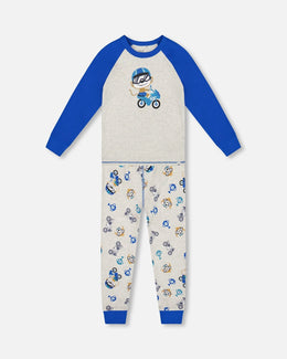 Two-Piece Organic Cotton Pajama Set Beige Monkey Print - H20PB10US_063