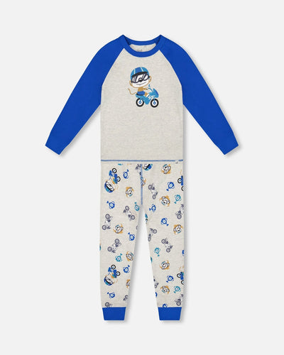 Two-Piece Organic Cotton Pajama Set Beige Monkey Print - H20PB10US_063