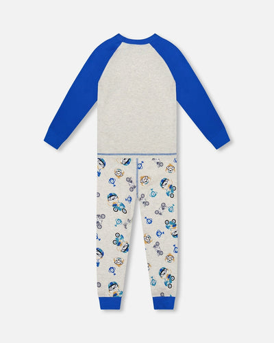 Two-Piece Organic Cotton Pajama Set Beige Monkey Print - H20PB10US_063