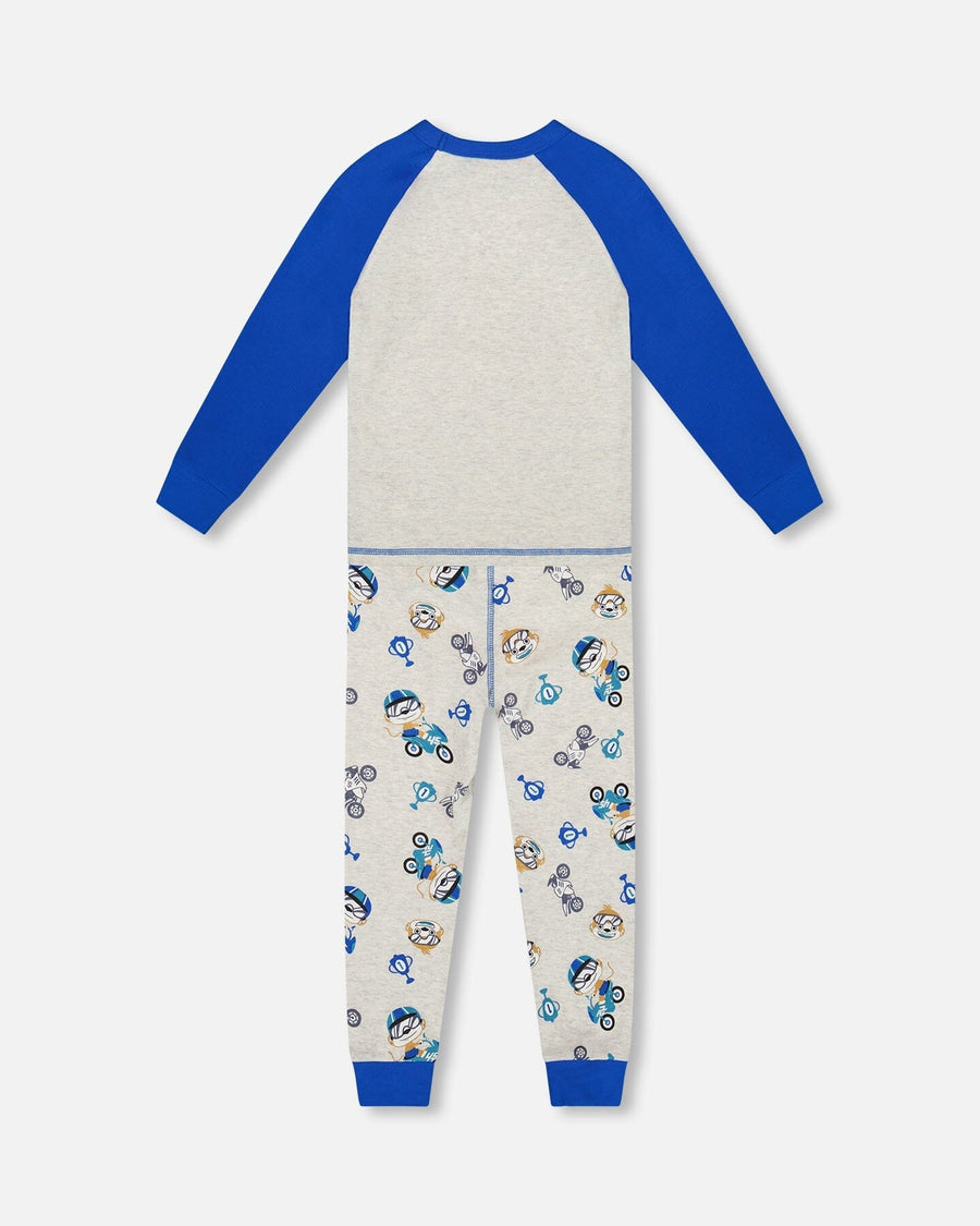 Two-Piece Organic Cotton Pajama Set Beige Monkey Print - H20PB10US_063