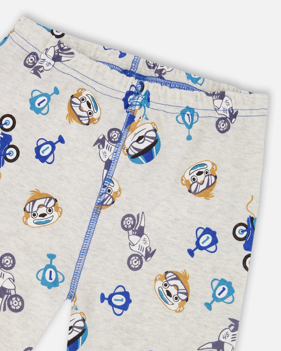 Two-Piece Organic Cotton Pajama Set Beige Monkey Print - H20PB10US_063