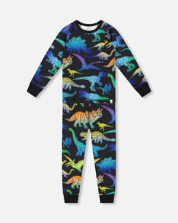 Two-Piece Organic Cotton Pajama Set Black Dinosaur Print - H20PB10US_064