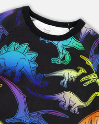 Two-Piece Organic Cotton Pajama Set Black Dinosaur Print - H20PB10US_064