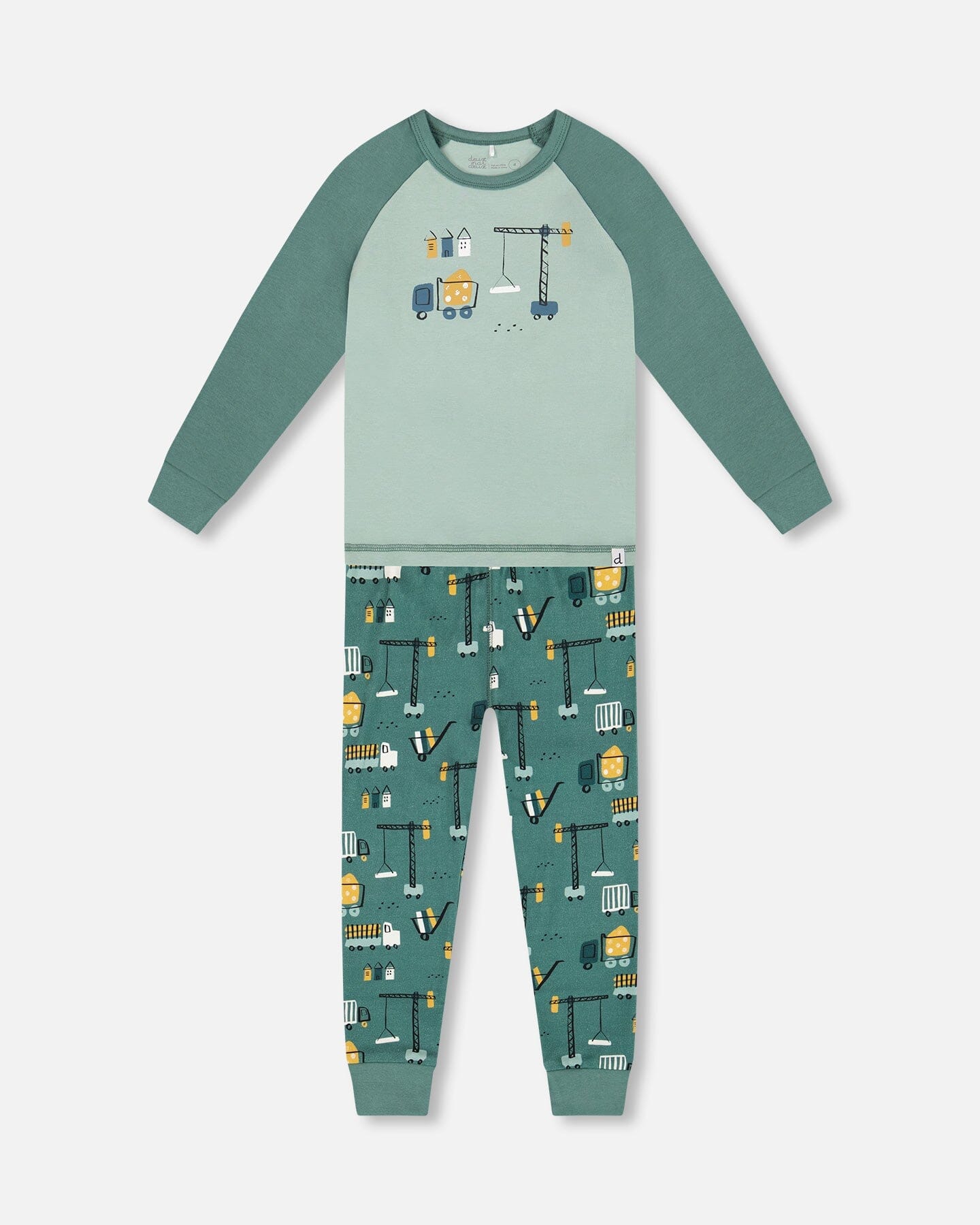 Two-Piece Organic Cotton Pajama Set Teal Construction Print - H20PB10US_065