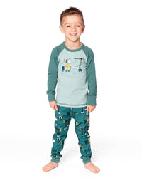 Two-Piece Organic Cotton Pajama Set Teal Construction Print - H20PB10US_065