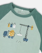 Two-Piece Organic Cotton Pajama Set Teal Construction Print - H20PB10US_065