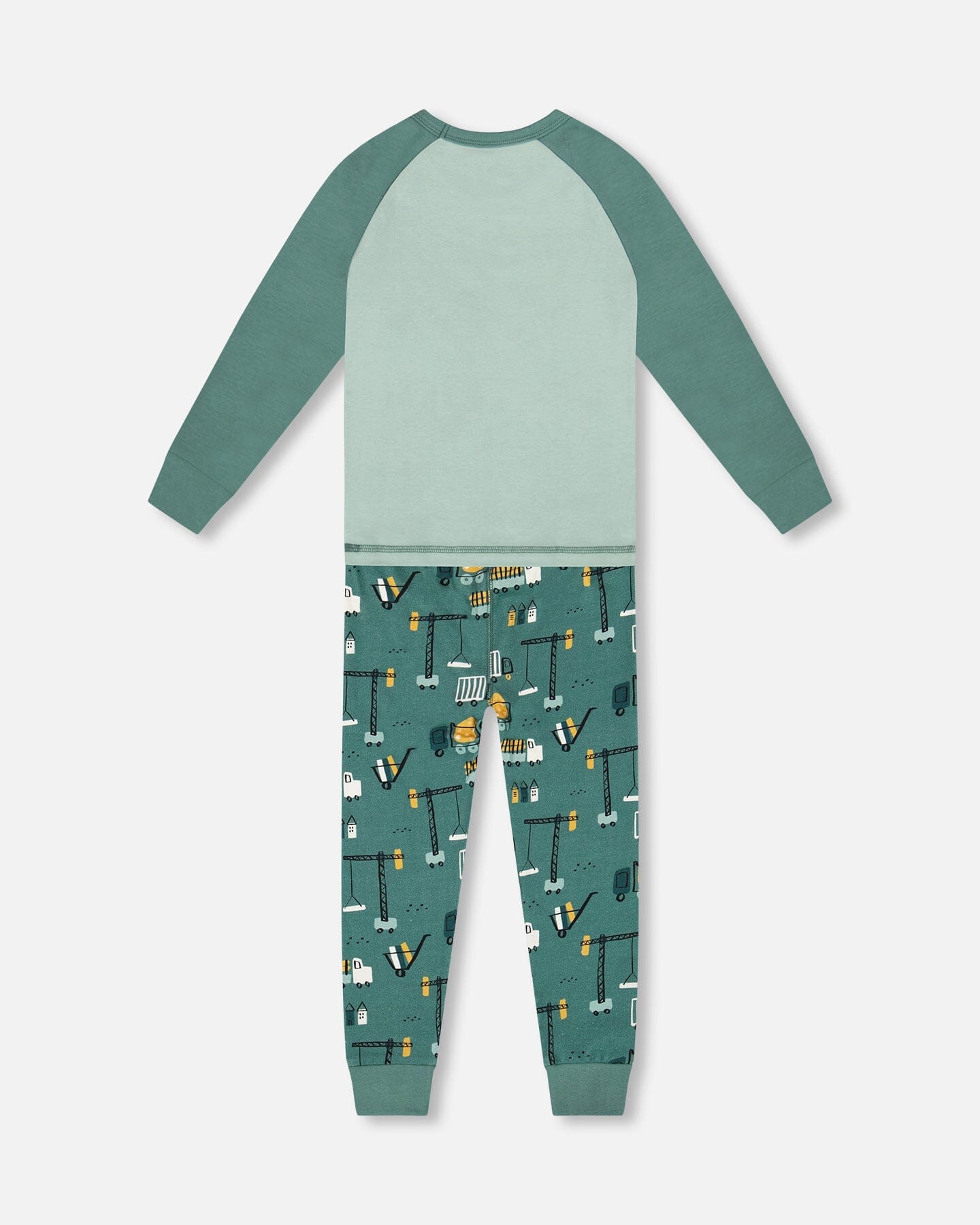 Two-Piece Organic Cotton Pajama Set Teal Construction Print - H20PB10_065