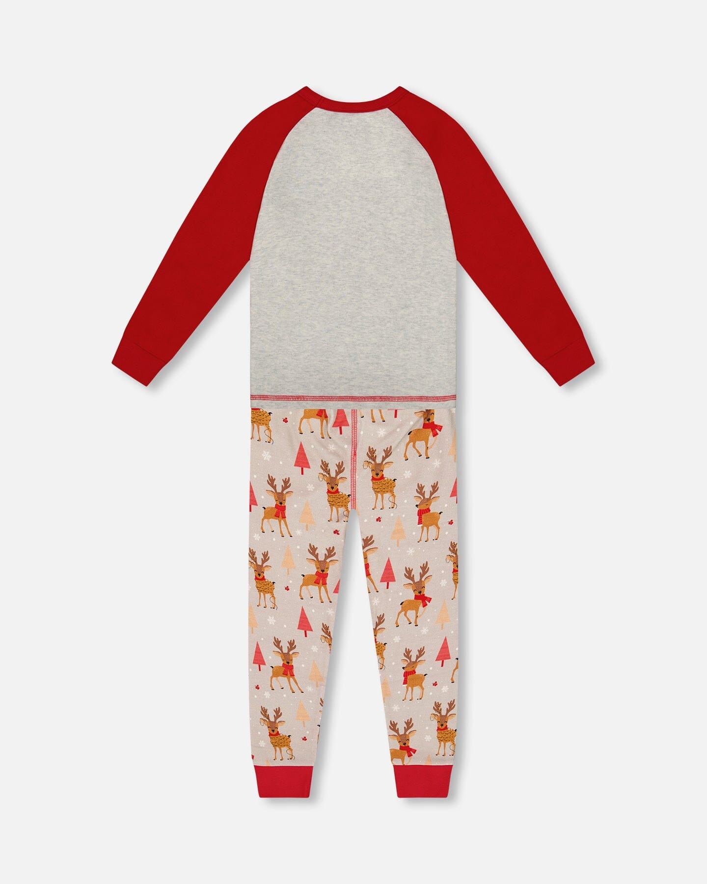 Two-Piece Organic Cotton Pajama Set Beige Reindeer Print - H20PB10_068