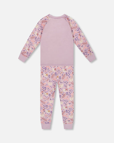 Organic Cotton Two-Piece Pajamas Lilac Cat Print - H20PG10US_008