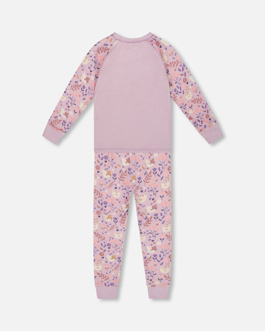 Organic Cotton Two-Piece Pajamas Lilac Cat Print - H20PG10US_008