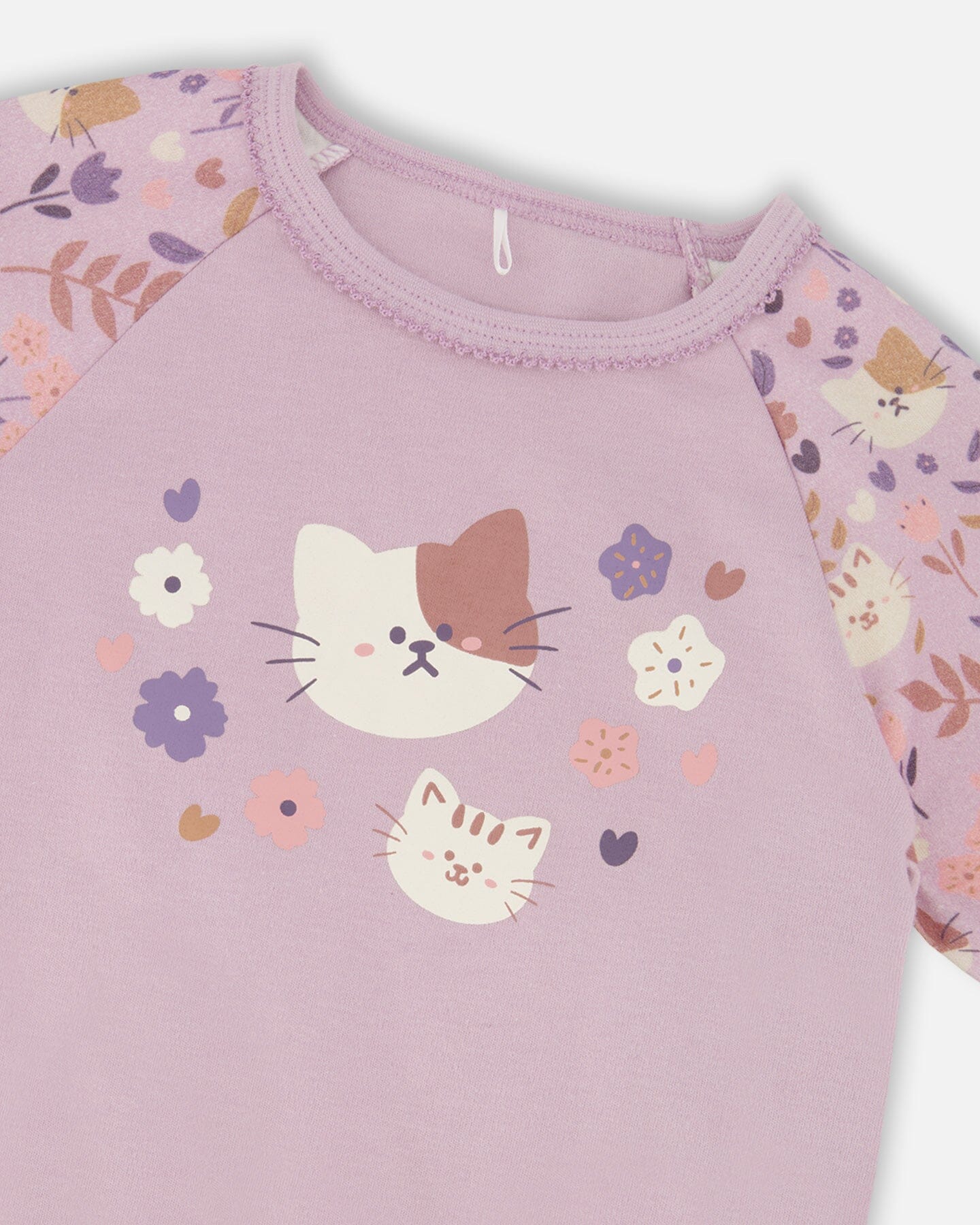 Organic Cotton Two-Piece Pajamas Lilac Cat Print - H20PG10US_008