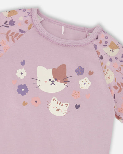 Organic Cotton Two-Piece Pajamas Lilac Cat Print - H20PG10US_008