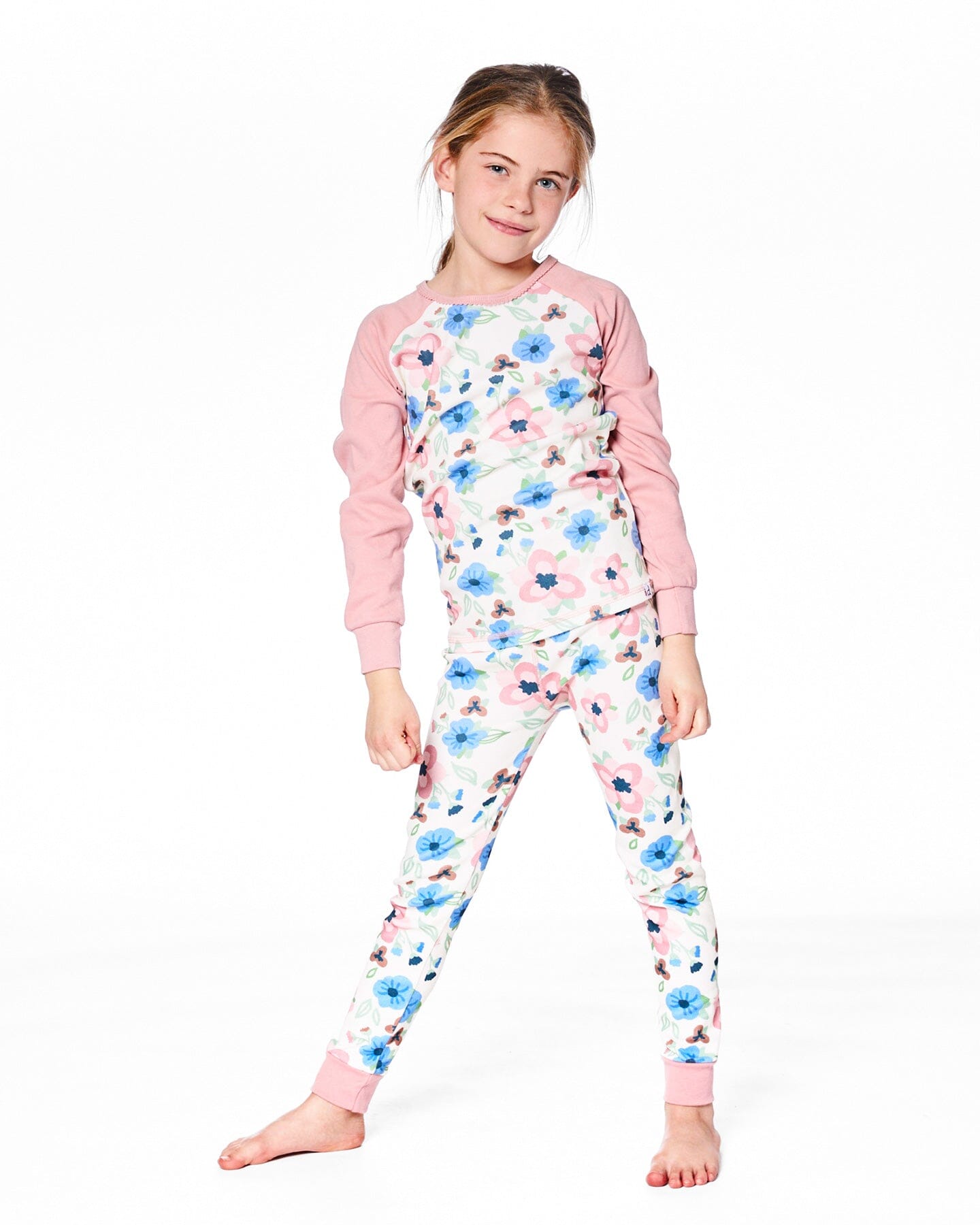 Organic Cotton Two-Piece Pajamas Off-White Flower Print - H20PG10US_009
