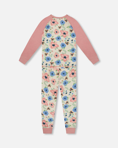 Organic Cotton Two-Piece Pajamas Off-White Flower Print - H20PG10US_009