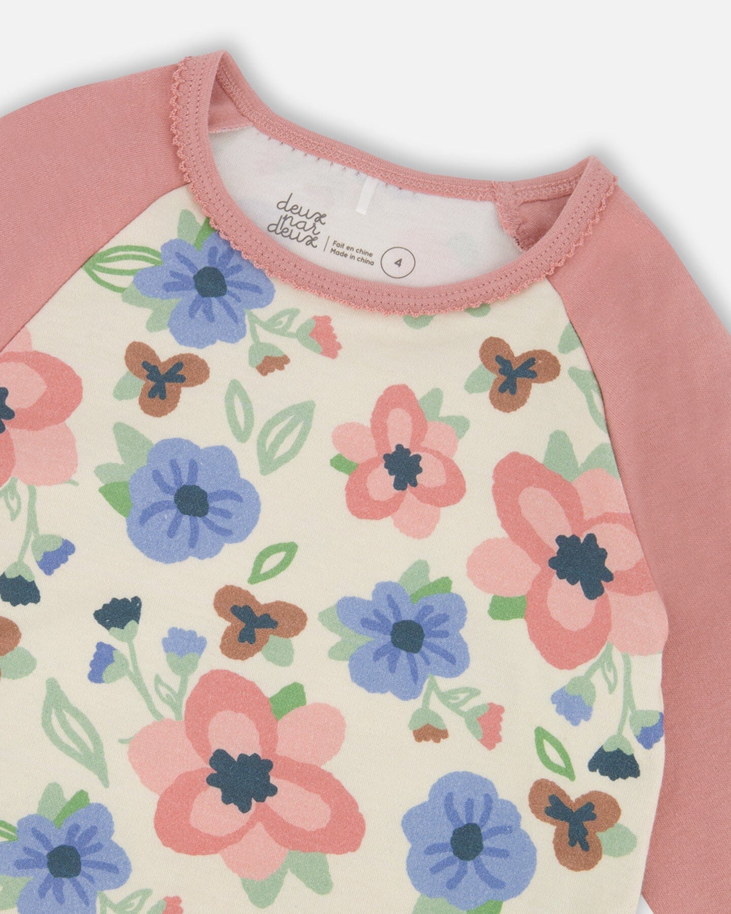 Organic Cotton Two-Piece Pajamas Off-White Flower Print - H20PG10US_009