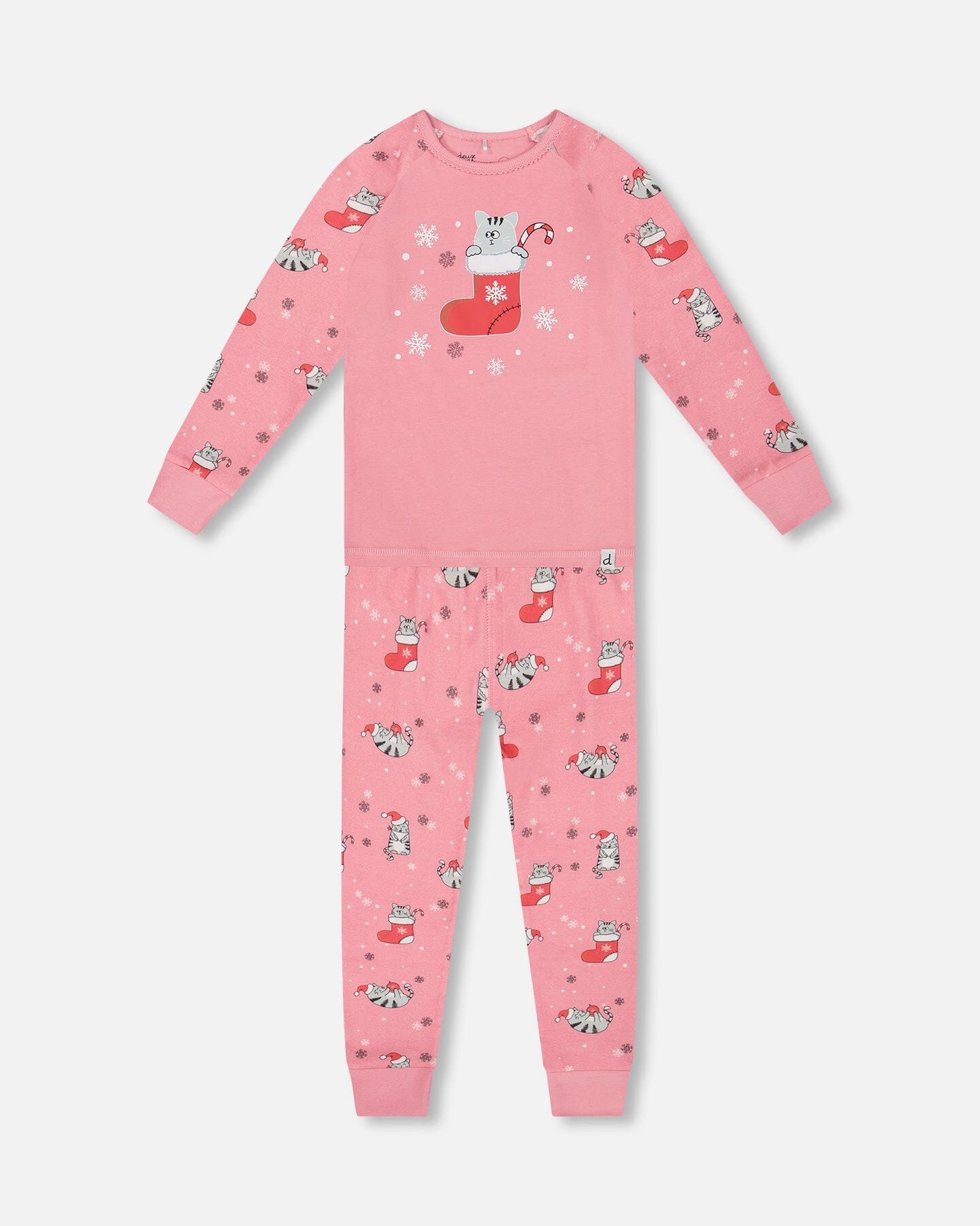 Organic Cotton Two-Piece Pajamas Pink Cat Print - H20PG10US_040