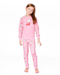 Organic Cotton Two-Piece Pajamas Pink Cat Print - H20PG10US_040