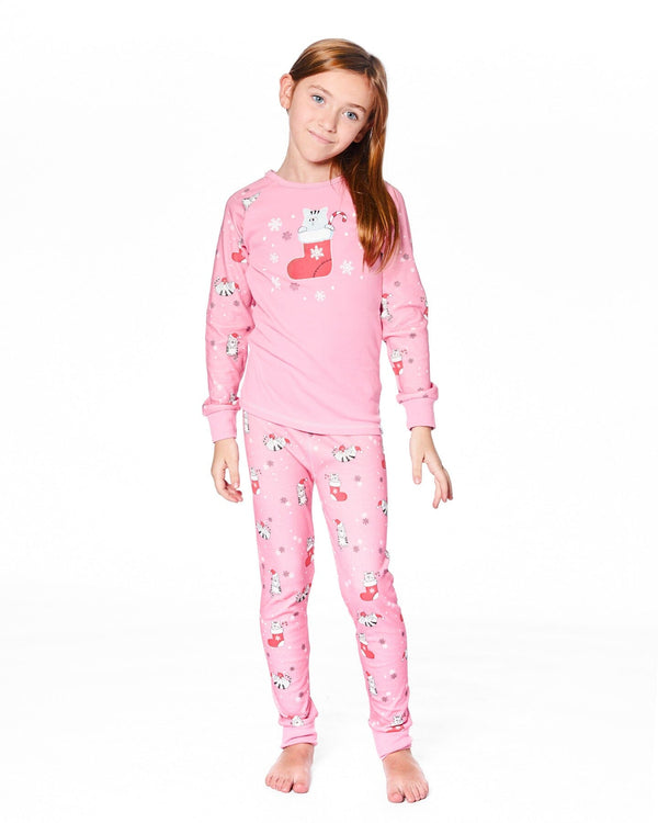 Organic Cotton Two-Piece Pajamas Pink Cat Print - H20PG10US_040