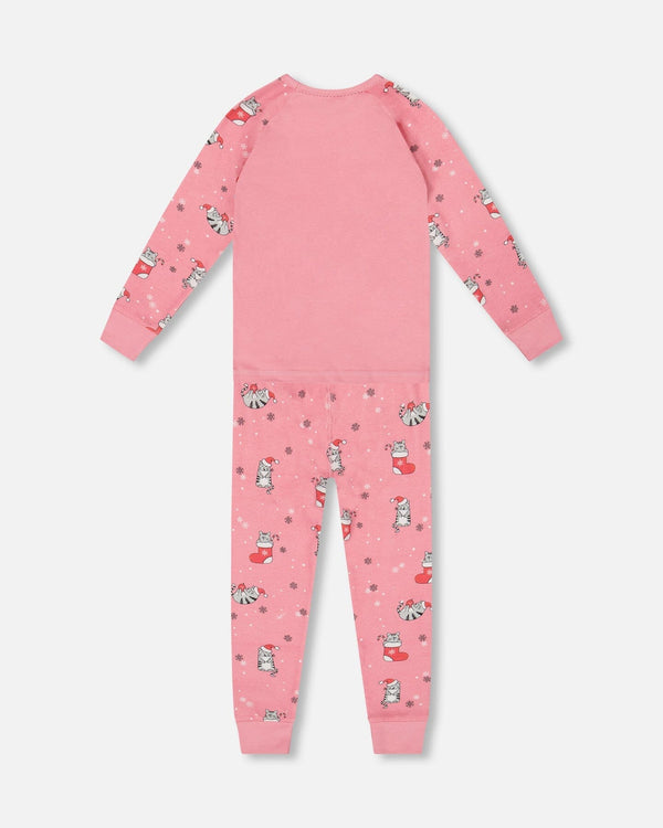 Organic Cotton Two-Piece Pajamas Pink Cat Print - H20PG10US_040
