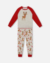 Organic Cotton Two-Piece Pajamas Beige Girly Reindeer Print - H20PG10US_041