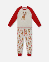 Organic Cotton Two-Piece Pajamas Beige Girly Reindeer Print